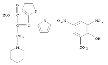 Molecular Structure of 102952-40-9 (1-Piperidinepropanoic acid, α-(di-2-thienylmethylene)-, ethyl ester, compd. with 2,4,6-trinitrophenol (1:1))